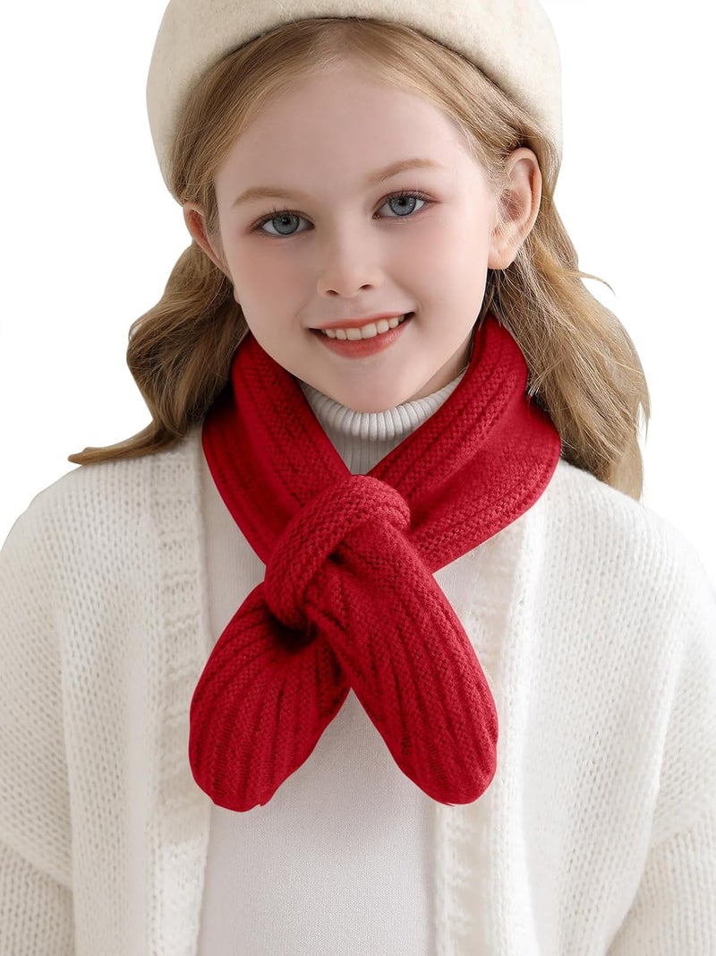 Haloumoning Kids Girls Knit Scarf Toddler Warm Winter Cross Tie Wrap Neck Warmer Cute Scarves 1-14 Years - Image 1
